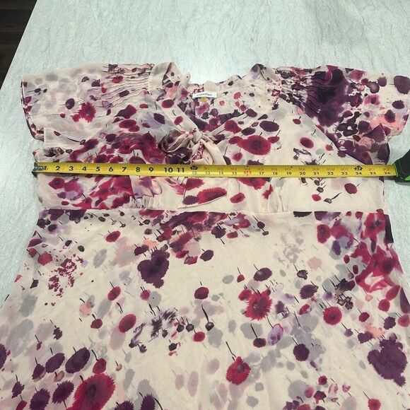 Calvin Klein Pink Floral Tie‎ Front Short Sleeve Semi Sheer Top Plus Size 3X - Picture 11 of 15